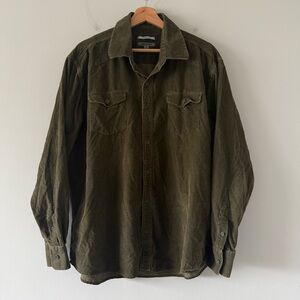 Johnston & Murphy Corduroy Button Up Mens XL Green Grunge 90s Punk Skater Barn